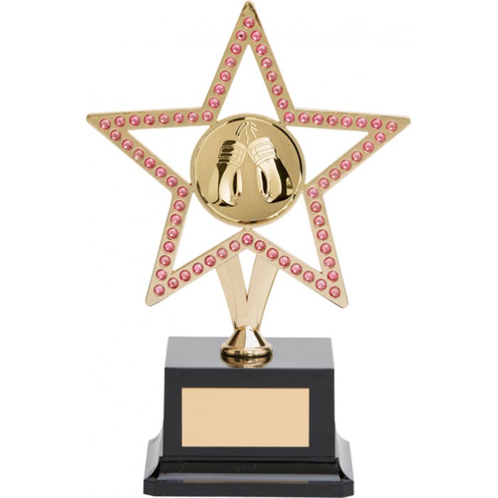  10'' GOLD METAL STAR WITH PINK GEMSTONES - BOXING TROPHY